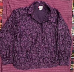 Elegant Purple Lace Button-Up Blouse