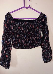 Floral Smocked Off-Shoulder Crop Top