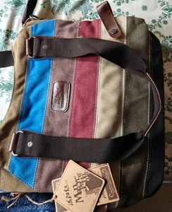 Retro Striped Canvas Shoulder Bag