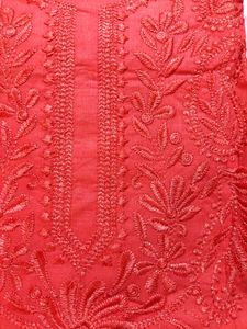 Red Embroidered Kurta Set (unstitched)