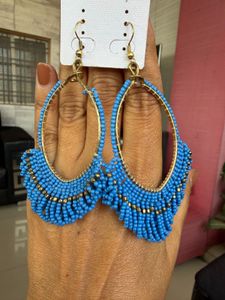 Blue Beaded Hoop Earrings
