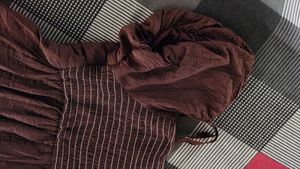 Brown Puff Sleeve Bardot Top