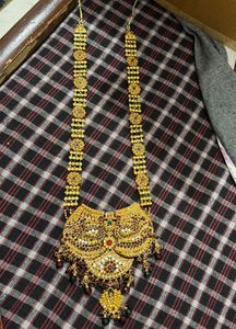 long Gold Necklace with Stones