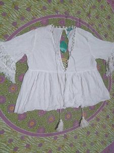 Boho White Tassel Blouse
