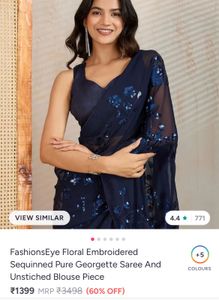 Navy Blue Sequinned Georgette Saree