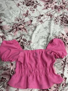 H&amp;M pink Puff Sleeve Off/On-Shoulder Top