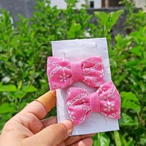 Cute Pink Bow Hair Clips Set
