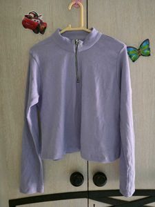 Lilac Ribbed Mock Neck Zip Top