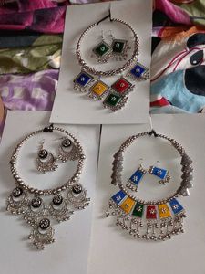 Bohemian Oxidized Silver Necklace & Earring Sets
