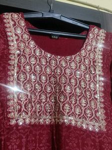 Maroon Embroidered Kurta Set with Dupatta
