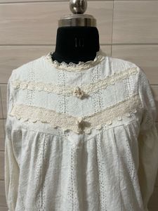 korean Stylish Cream Embroidered Blouse