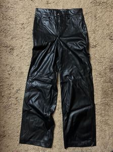 Black Faux Leather Wide Leg Pants