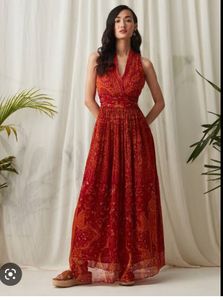 label Ritu Kumar floral Print halter gown/dress