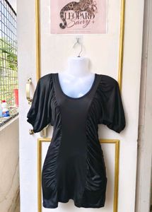 Chic Black Ruched Short Sleeve Dress