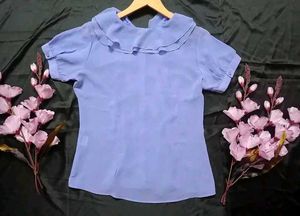 Chic Lavender Lace Trim Blouse