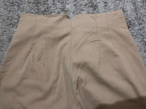 Zara High-Waisted Beige Darted Trousers