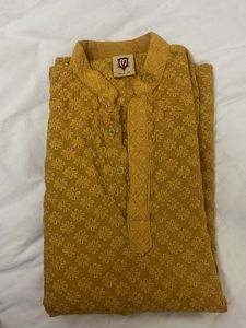 Men's Mustard Embroidered Kurta