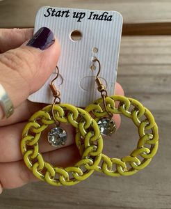 Yellow Chain Hanging Earrings with Crystals
