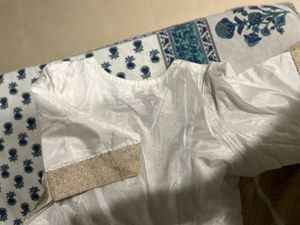 Elegant White &amp; Gold Kurta Set