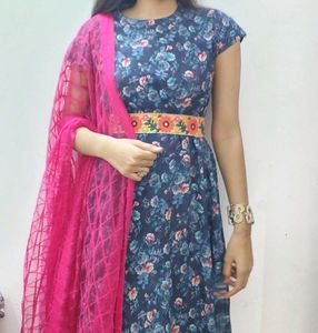 Floral Print Maxi Dress with Dupatta