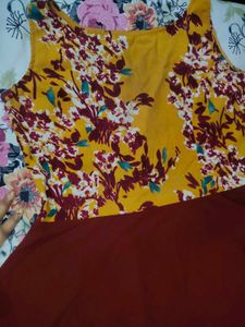 Sleeveless Mustard Yellow Floral Bodice &amp; Burgundy