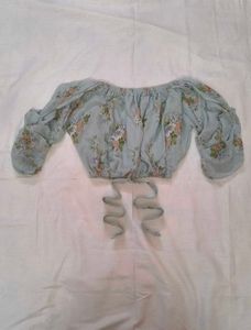 Light Blue Floral Print off shoulder Crop Top