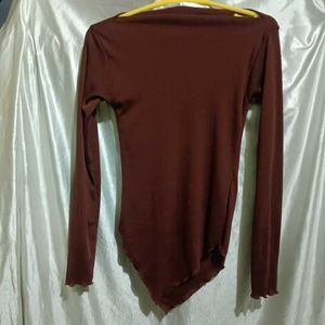 Maroon Long Sleeve Bodysuit Top