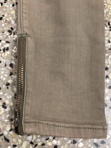 Olive Green Zipper Pocket Skinny Jeans