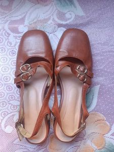 Brown Slingback Block Heels