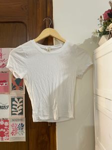 White Ribbed Cropped T-Shirt