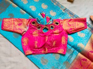 Beautiful Blue Saree with Pink Blouse