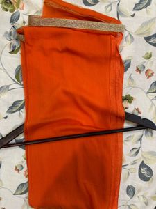 Vibrant Orange Dupatta with Golden Border