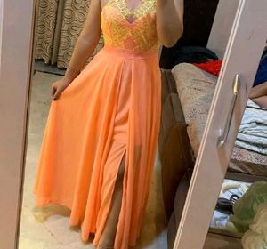 Stunning Orange &amp; Yellow Lace Maxi Dress