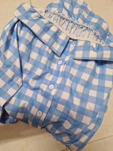 Blue &amp; White Gingham Off-Shoulder Top