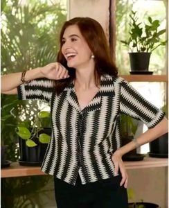 Chic Black & White Striped Button-Up Top