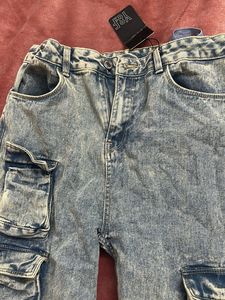 Womens Acid Wash Cargo Jeans