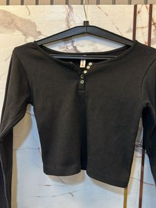 Black Ribbed Long Sleeve Top, Bust- 32/30 Strechab