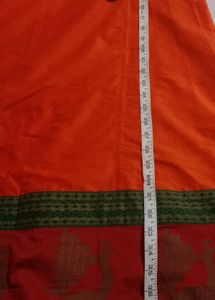 Orange Kurta with Brocade Neckline