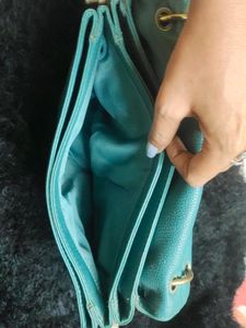 Chic Teal &amp; Gray Leather Handbag