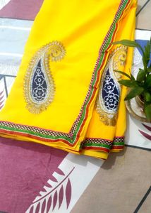 Vibrant Yellow beutiful lace border Saree