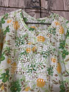 Floral Print Kurta with Embroidery