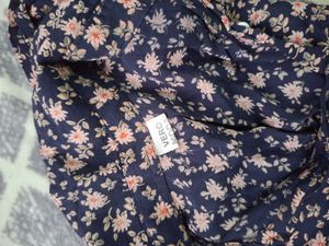 Navy Floral Print Cropped Shirt