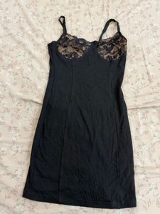 Black Lace Trim Mini Dress