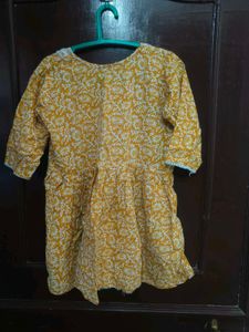 Yellow Printed Kurta with Neck Embellishment