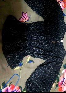 New Chic Navy Peplum Blouse with Ditsy Print