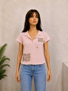 Pink Graphic Print Button-Up Shirt