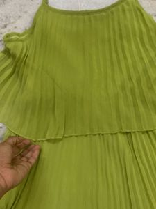 Lime Green Pleated Mini Dress
