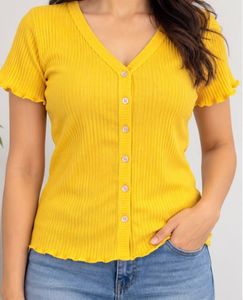 Ribbed Button-Up Crop Top