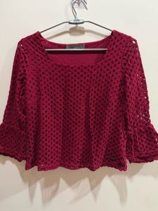 VERO MODA Red Crochet Lace Long Sleeve Top