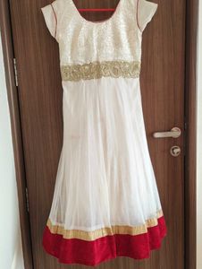 White Net & Red Velvet Anarkali Suit